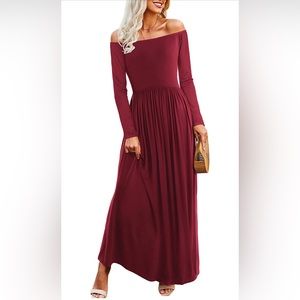 Burgundy Off Shoulder Maxi Dress